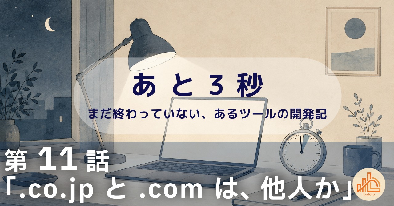 リストル：フォームリーチツール開発奮闘記　あ と 3 秒― まだ終わっていない、あるツールの開発記 ―第11話「.co.jp と .com は、他人か」