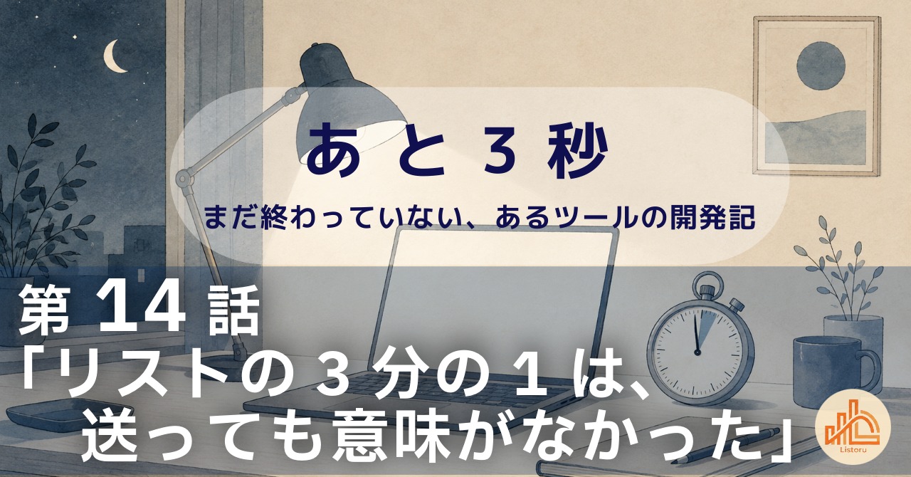 リストル：フォームリーチツール開発奮闘記　あ と 3 秒― まだ終わっていない、あるツールの開発記 ―第14話「リストの3分の1は、送っても意味がなかった」
