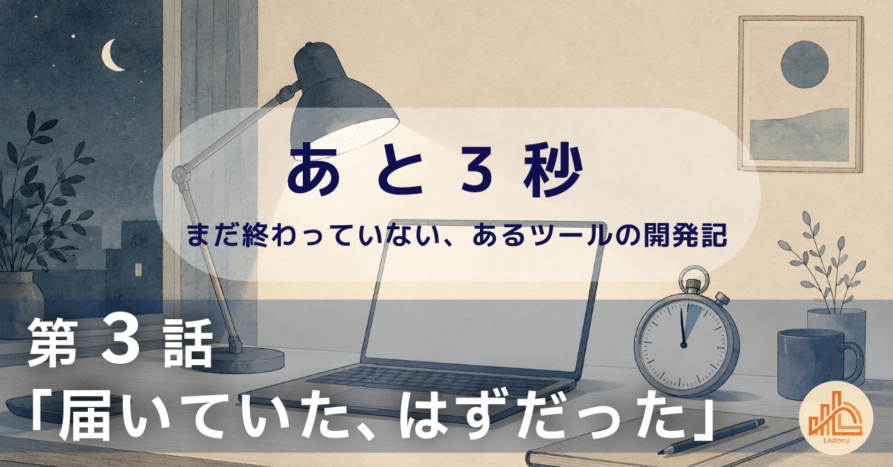リストル：フォームリーチツール開発奮闘記　あ と 3 秒― まだ終わっていない、あるツールの開発記 ―第3話「届いていた、はずだった」