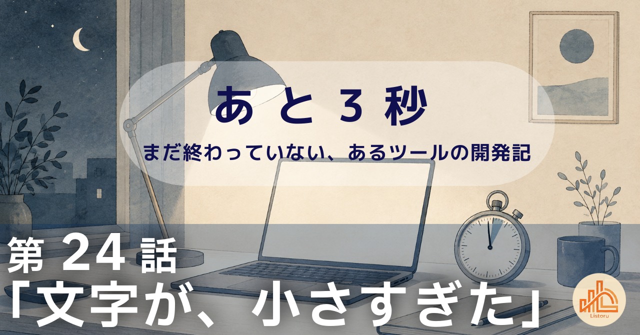 リストル：フォームリーチツール開発奮闘記　あ と 3 秒― まだ終わっていない、あるツールの開発記 ―第24話「文字が、小さすぎた」