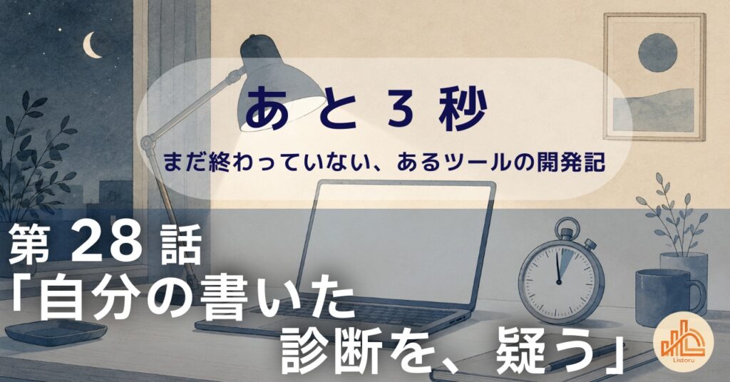 リストル：フォームリーチツール開発奮闘記　あ と 3 秒― まだ終わっていない、あるツールの開発記 ―第28話「自分の書いた診断を、疑う」